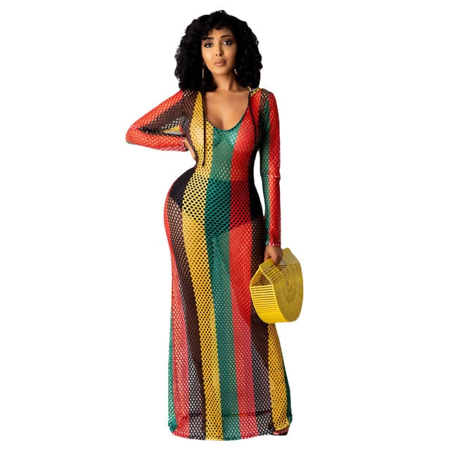 Rasta Long Sleeve Maxi Cover Up Dress