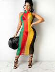 Rasta Bodycon See-through Midi Dress