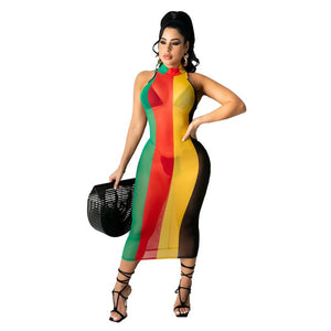 Rasta Bodycon See-through Midi Dress