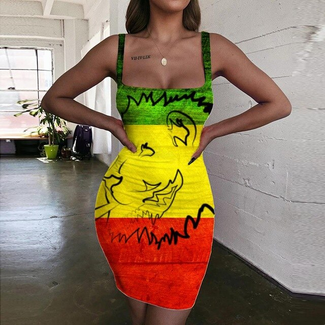 Rasta Lion Bodycon Mini Dress