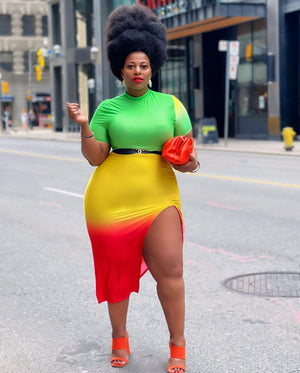 Rasta Plus Size Side Split Midi Dress