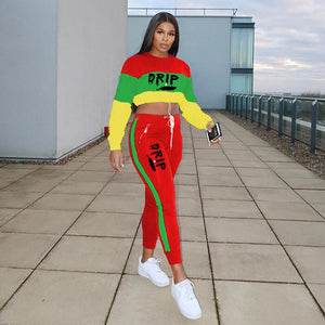 Rasta Crop Long Sleeve Sweatshirt & Pants Set