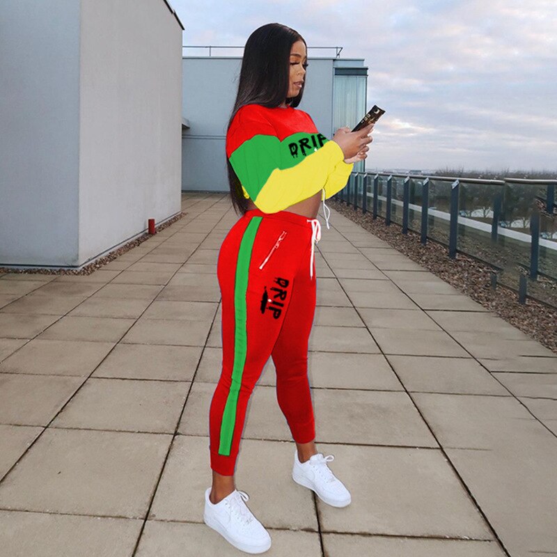 Rasta Crop Long Sleeve Sweatshirt & Pants Set