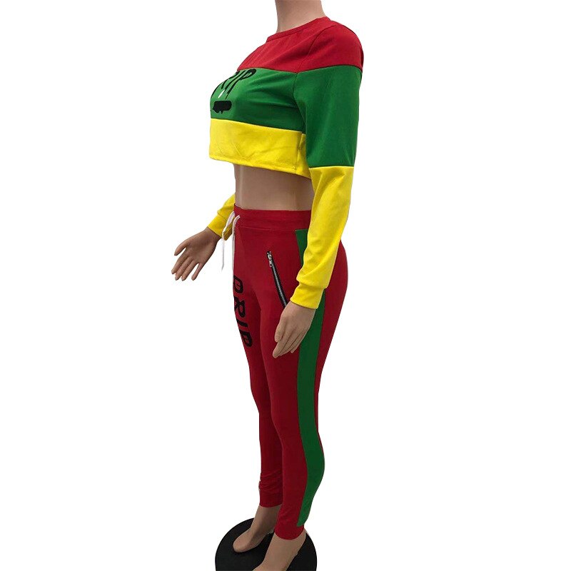 Rasta Crop Long Sleeve Sweatshirt & Pants Set