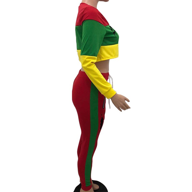 Rasta Crop Long Sleeve Sweatshirt & Pants Set