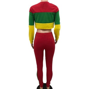 Rasta Crop Long Sleeve Sweatshirt & Pants Set