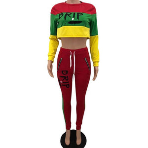 Rasta Crop Long Sleeve Sweatshirt & Pants Set