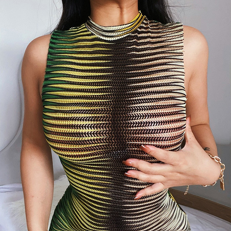 Jamaica Striped See Through Bodycon Dress