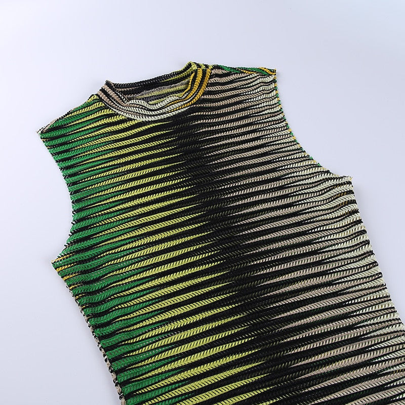 Jamaica Striped See Through Bodycon Dress