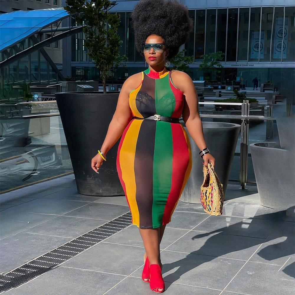 Rasta Plus Size See Through Midi Dress