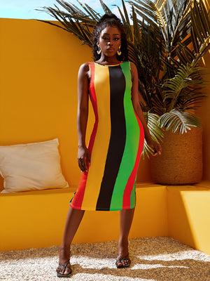 Rasta Stripe Bodycon Midi Dress