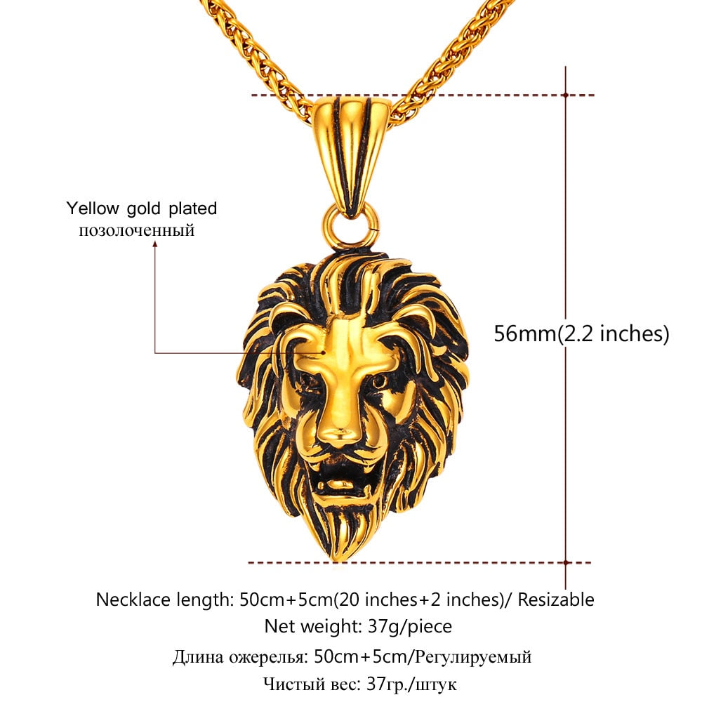 Lion Head Stainless Steel Pendant Necklace