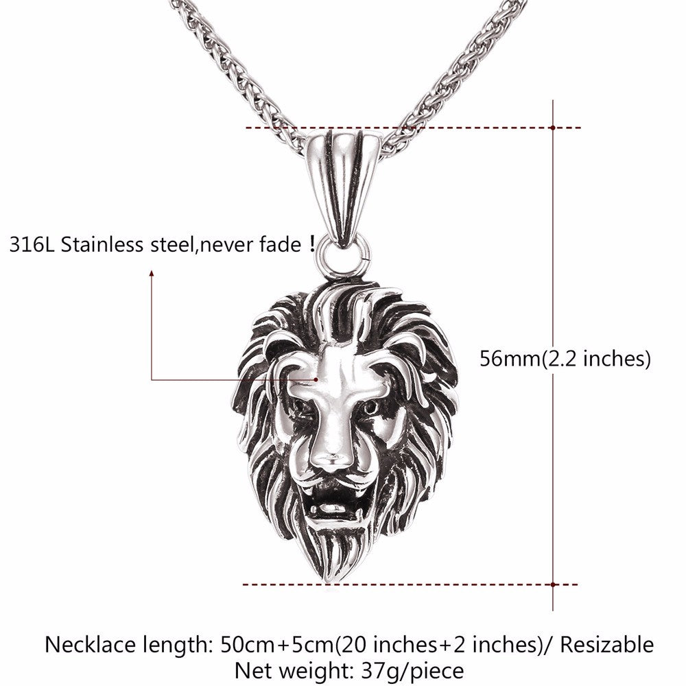 Lion Head Stainless Steel Pendant Necklace