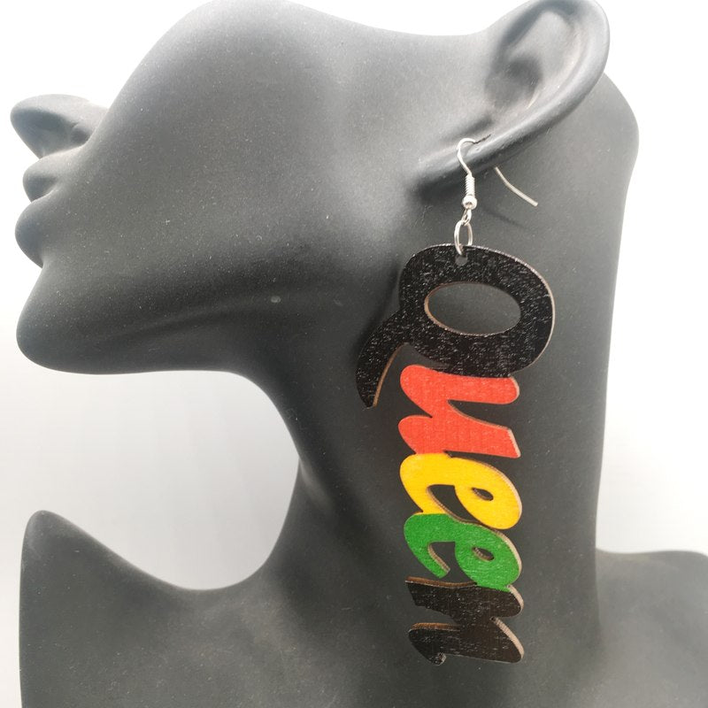 Rasta Queen Wooden Earrings