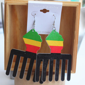 African Wooden Comb Earrings