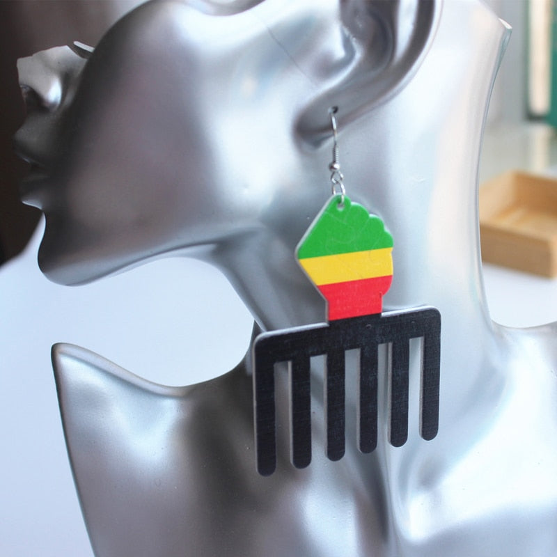 African Wooden Comb Earrings