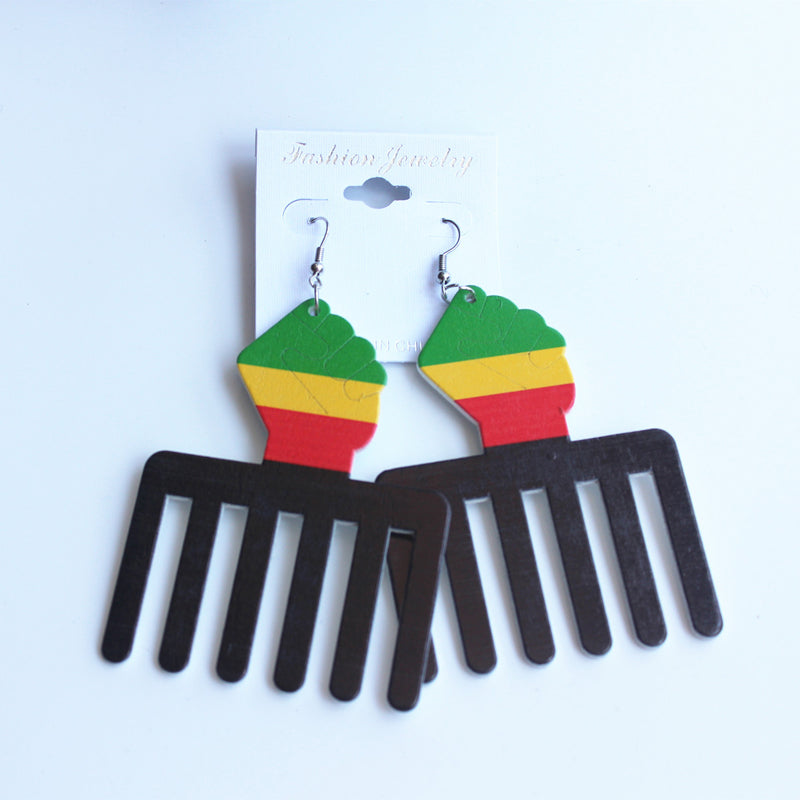 African Wooden Comb Earrings