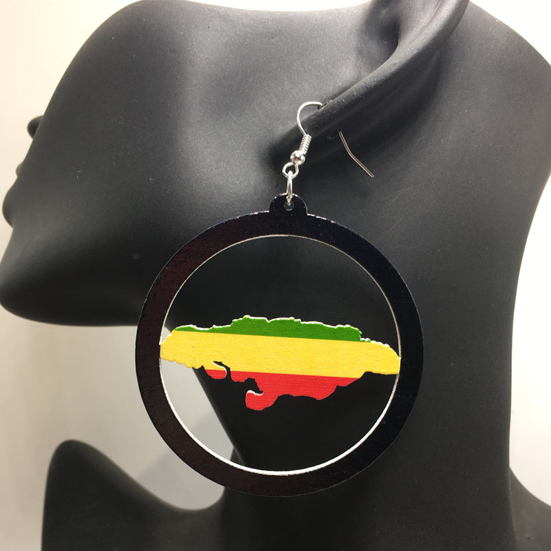 Jamaica Flag Map Wooden Earrings