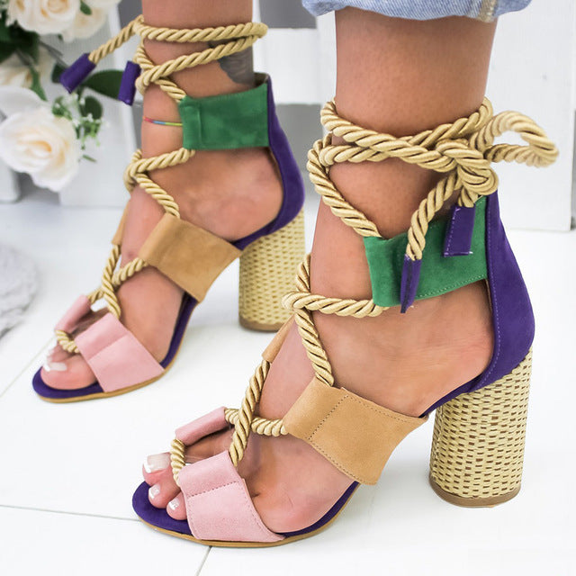 Women's Lace-Up High Heel Gladiator Sandals