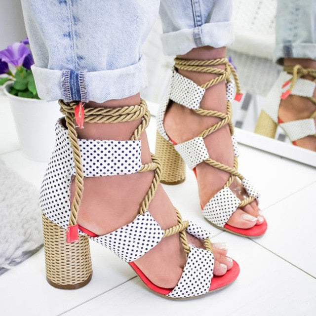 Women's Lace-Up High Heel Gladiator Sandals