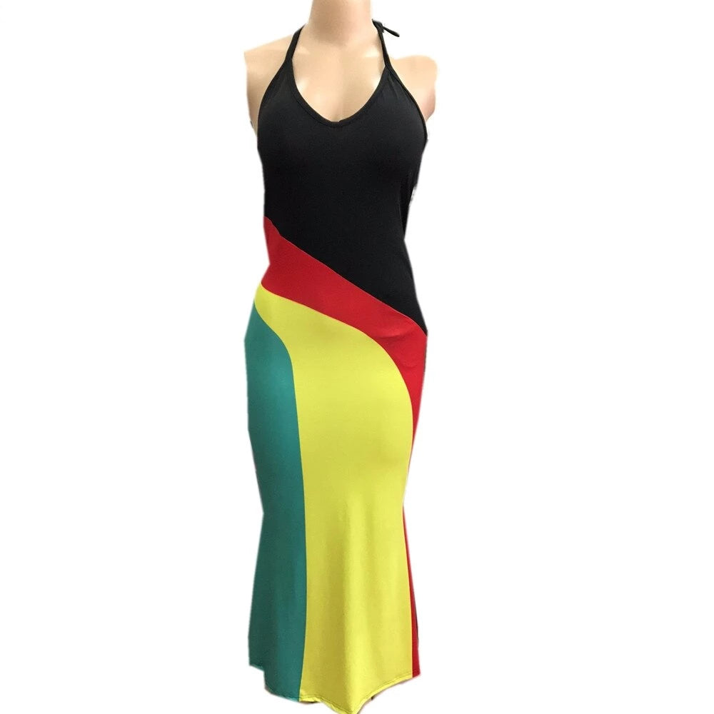 Rasta Spaghetti Strap Sleeveless Maxi Dress